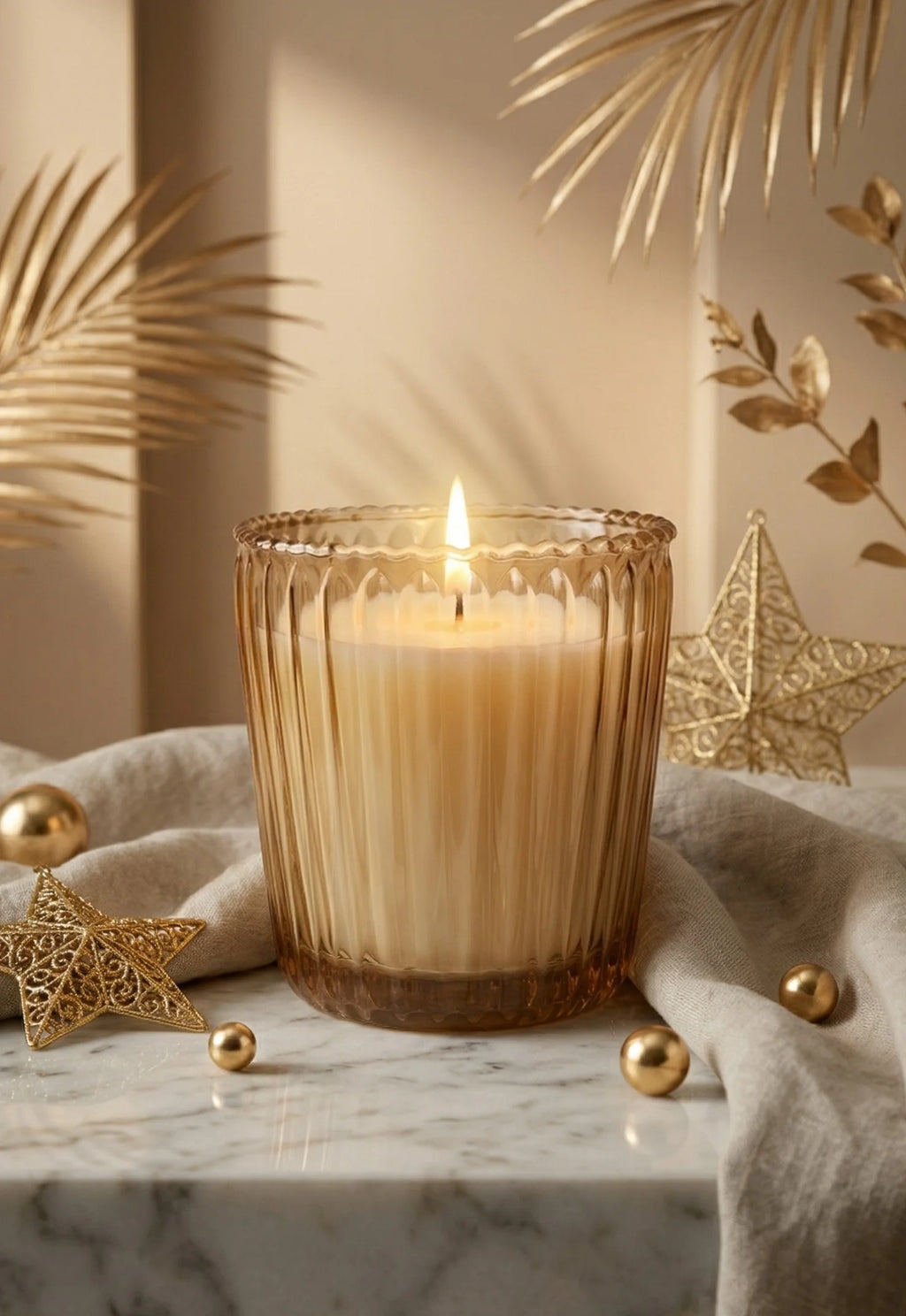 Vanilla Scallop Rim Ribbed Glass Soy Wax Candle | 4 Colours — Hand-Blown Glass from Firozabad, India — Colour Variant
