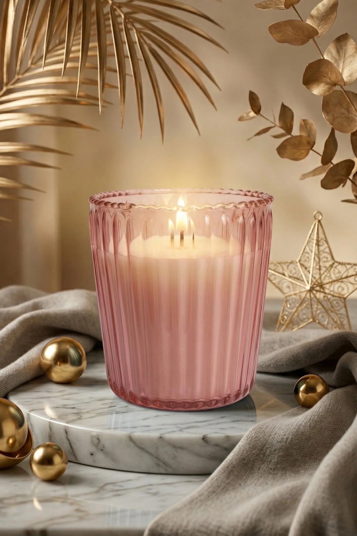 Vanilla Scallop Rim Ribbed Glass Soy Wax Candle | 4 Colours — Hand-Blown Glass from Firozabad, India — Gifting Presentation