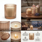 Sandalwood Ribbed Glass Candle | Luxury Gift & Home Décor — Hand-Blown Glass from Firozabad, India — Light & Shadow
