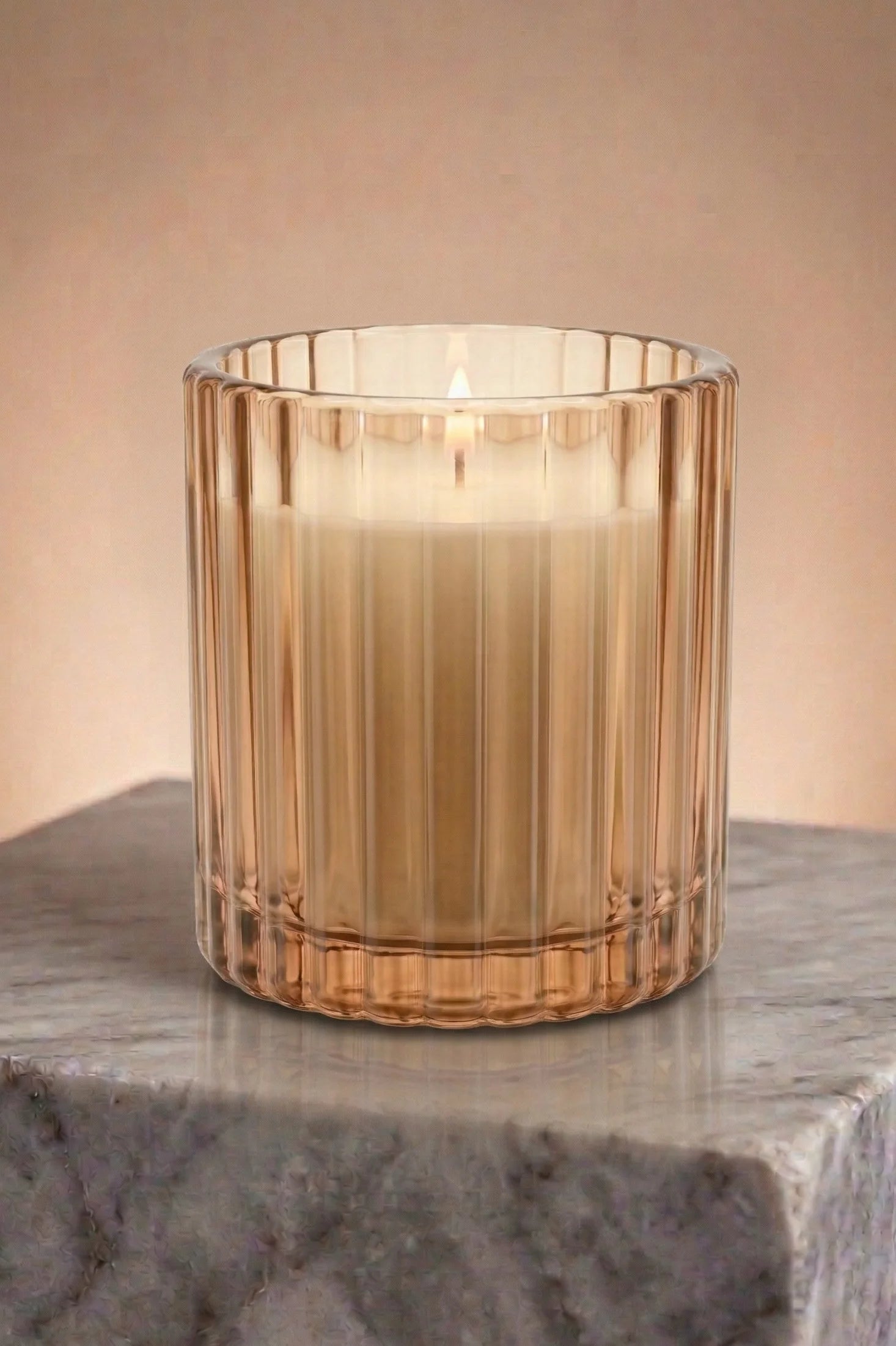 Sandalwood Ribbed Glass Candle | Luxury Gift & Home Décor — Hand-Blown Glass from Firozabad, India — Gifting Presentation