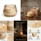 White Oud Barrel Ribbed Glass Soy Wax Candle | Premium Gift — Hand-Blown Glass from Firozabad, India — Light & Shadow