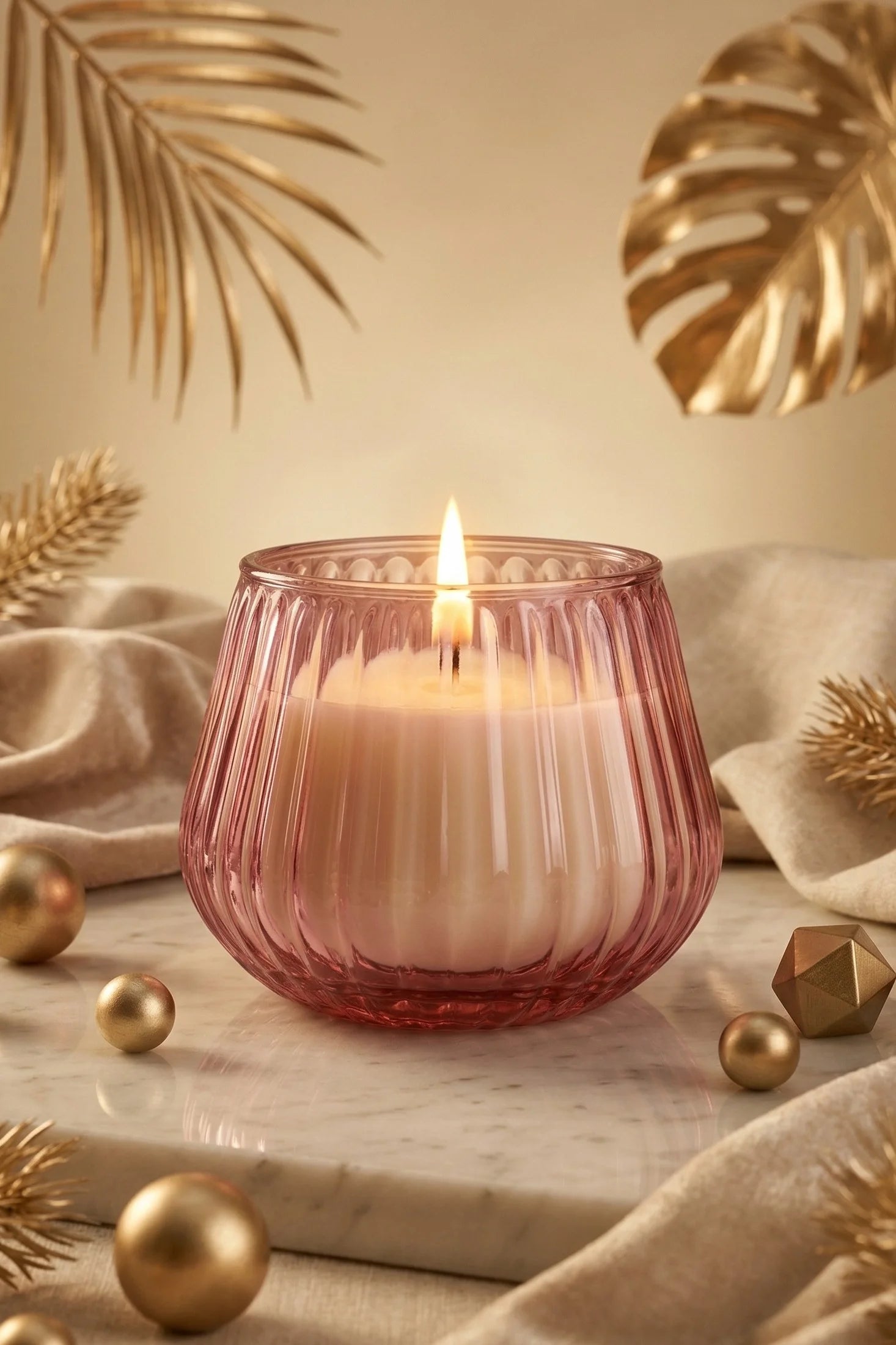 White Oud Barrel Ribbed Glass Soy Wax Candle | Premium Gift — Hand-Blown Glass from Firozabad, India — Premium Detail