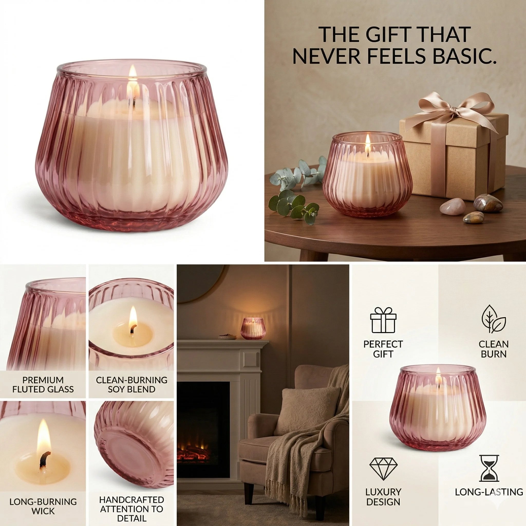 White Oud Barrel Ribbed Glass Soy Wax Candle | Premium Gift — Hand-Blown Glass from Firozabad, India — Multi-Angle Showcase