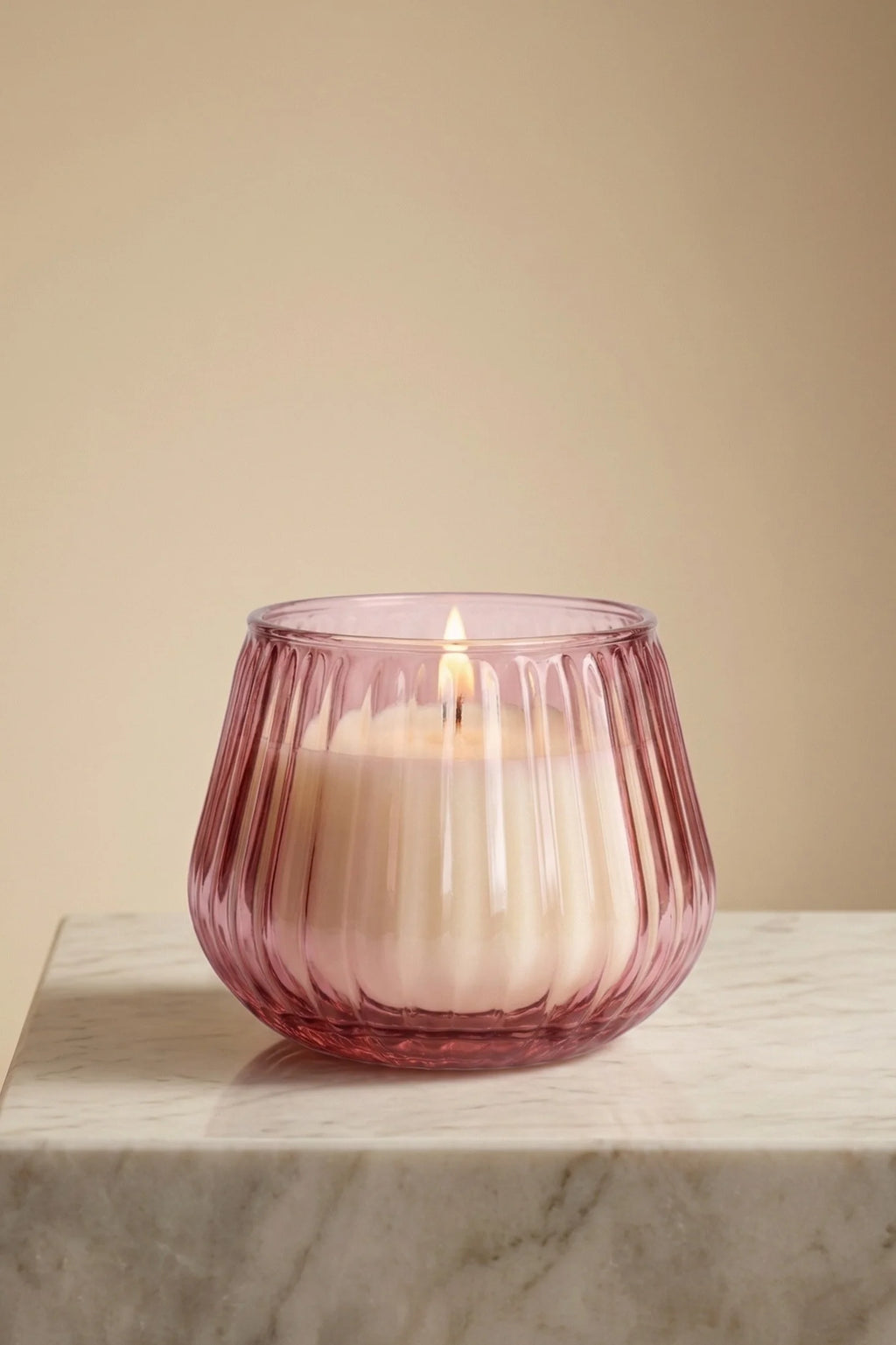 White Oud Barrel Ribbed Glass Soy Wax Candle | Premium Gift — Hand-Blown Glass from Firozabad, India — Festive Styling