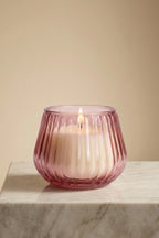 White Oud Barrel Ribbed Glass Soy Wax Candle | Premium Gift — Hand-Blown Glass from Firozabad, India — Festive Styling