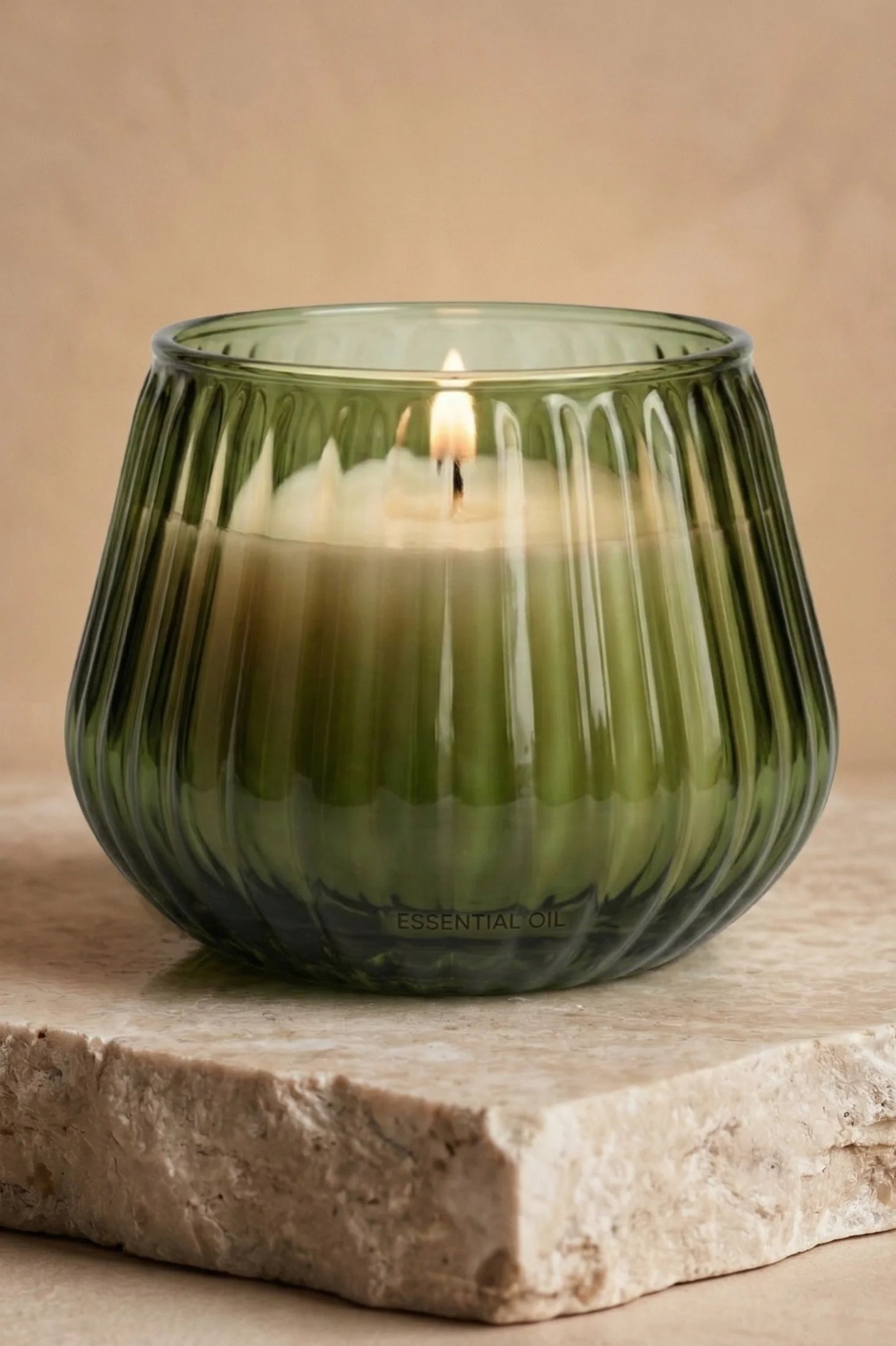 White Oud Barrel Ribbed Glass Soy Wax Candle | Premium Gift — Hand-Blown Glass from Firozabad, India — Gifting Presentation