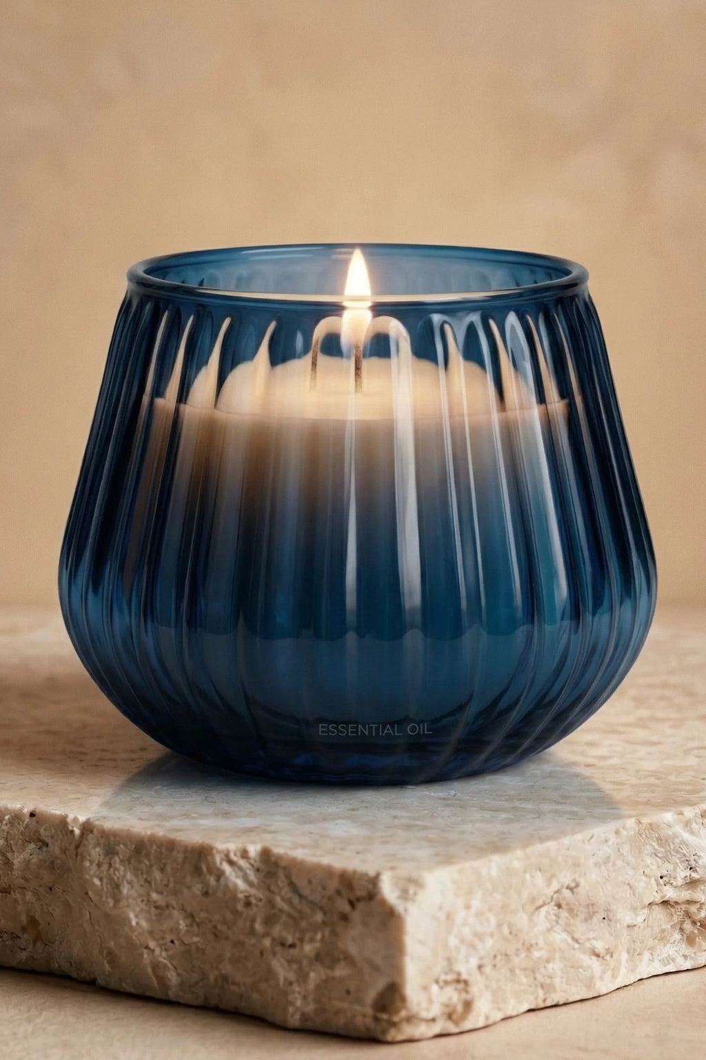 White Oud Barrel Ribbed Glass Soy Wax Candle | Premium Gift — Hand-Blown Glass from Firozabad, India — Top View