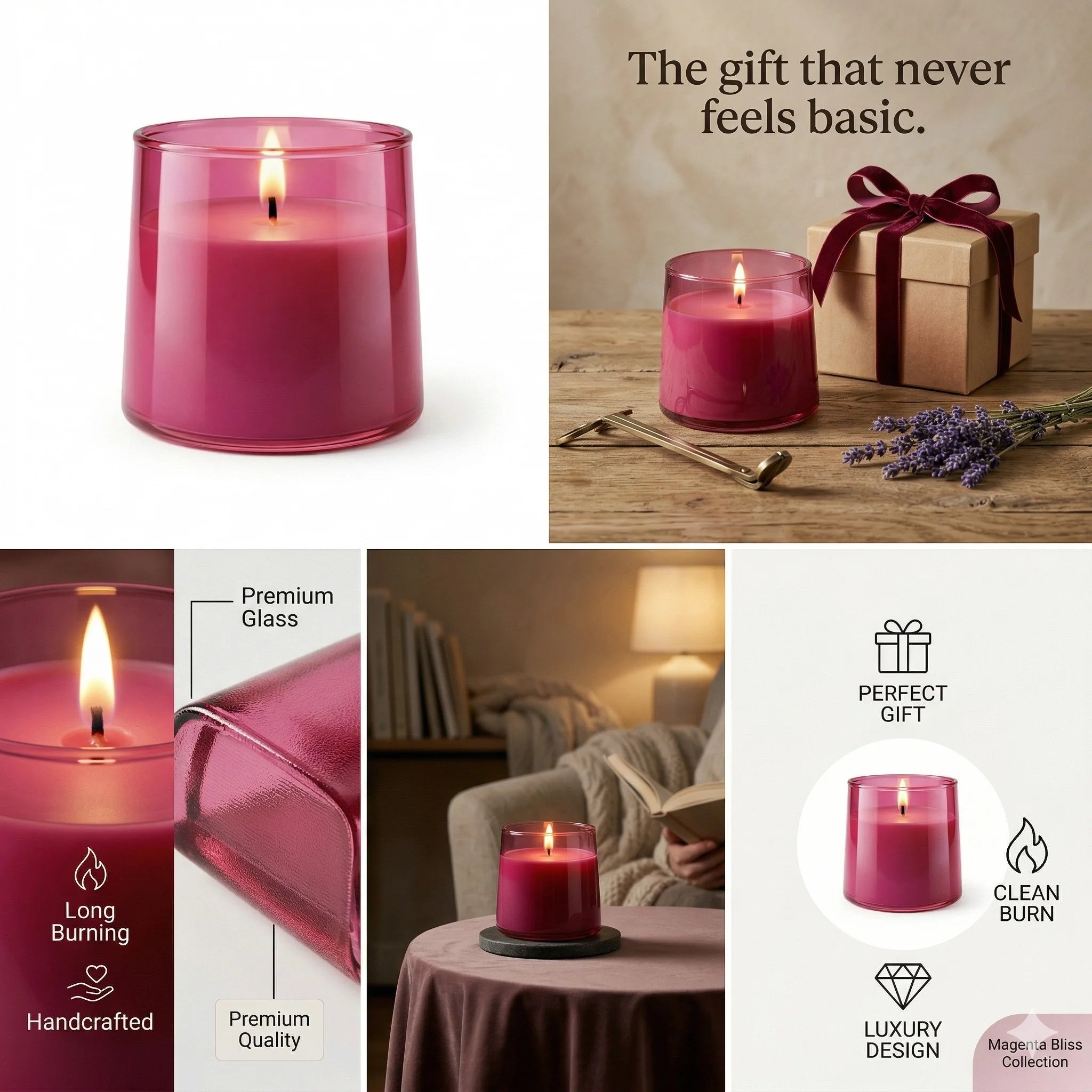 Sandalwood Classic Cylinder Glass Soy Wax Candle | 5 Colours — Hand-Blown Glass from Firozabad, India — Multi-Angle Showcase