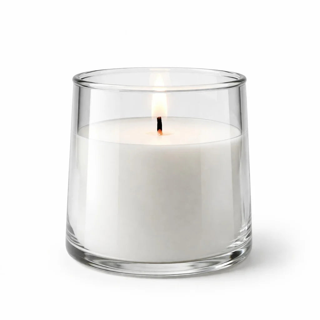 Sandalwood Classic Cylinder Glass Soy Wax Candle | 5 Colours — Hand-Blown Glass from Firozabad, India — Top View