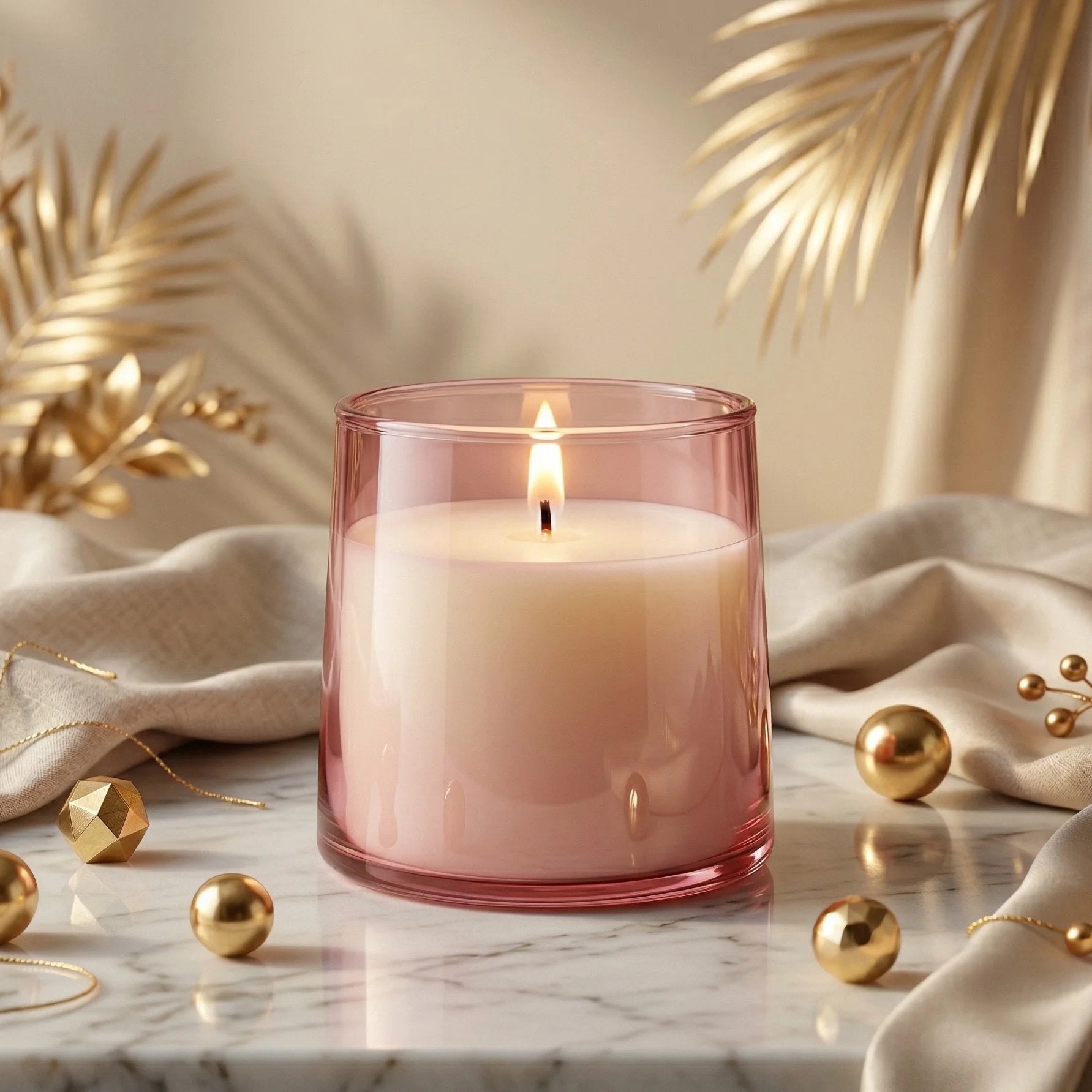 Sandalwood Classic Cylinder Glass Soy Wax Candle | 5 Colours — Hand-Blown Glass from Firozabad, India — Festive Styling