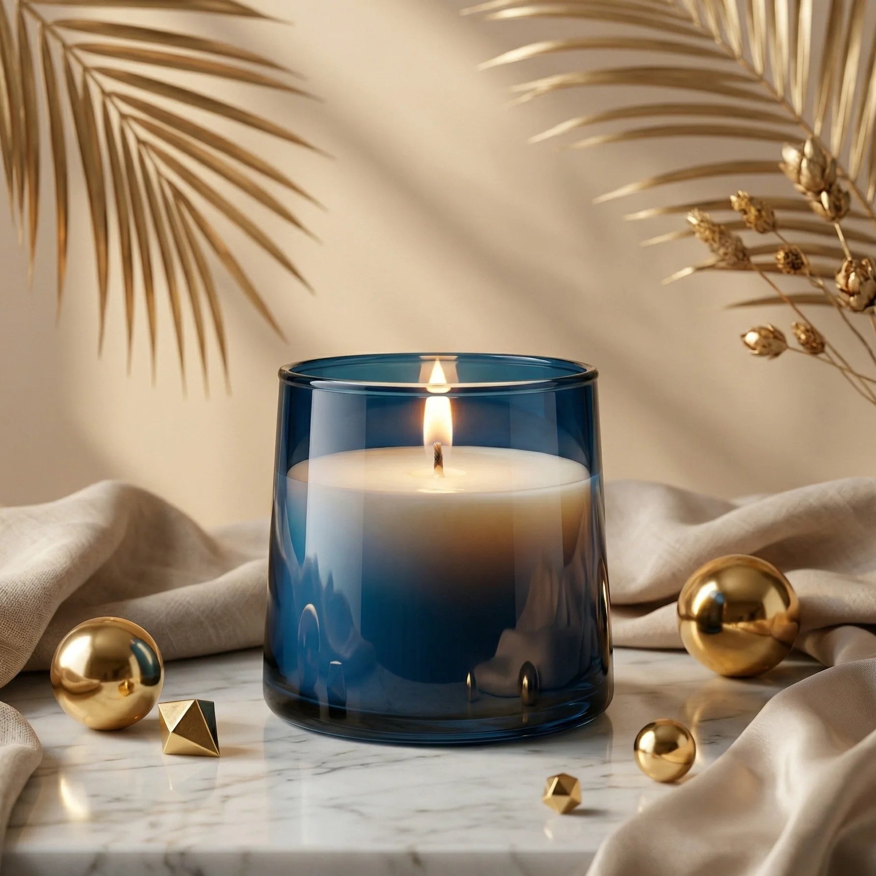 Sandalwood Classic Cylinder Glass Soy Wax Candle | 5 Colours — Hand-Blown Glass from Firozabad, India — In a Living Space