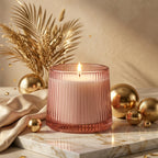 Vanilla Tapered Ribbed Glass Soy Wax Candle | Gift & Décor — Hand-Blown Glass from Firozabad, India — Top View
