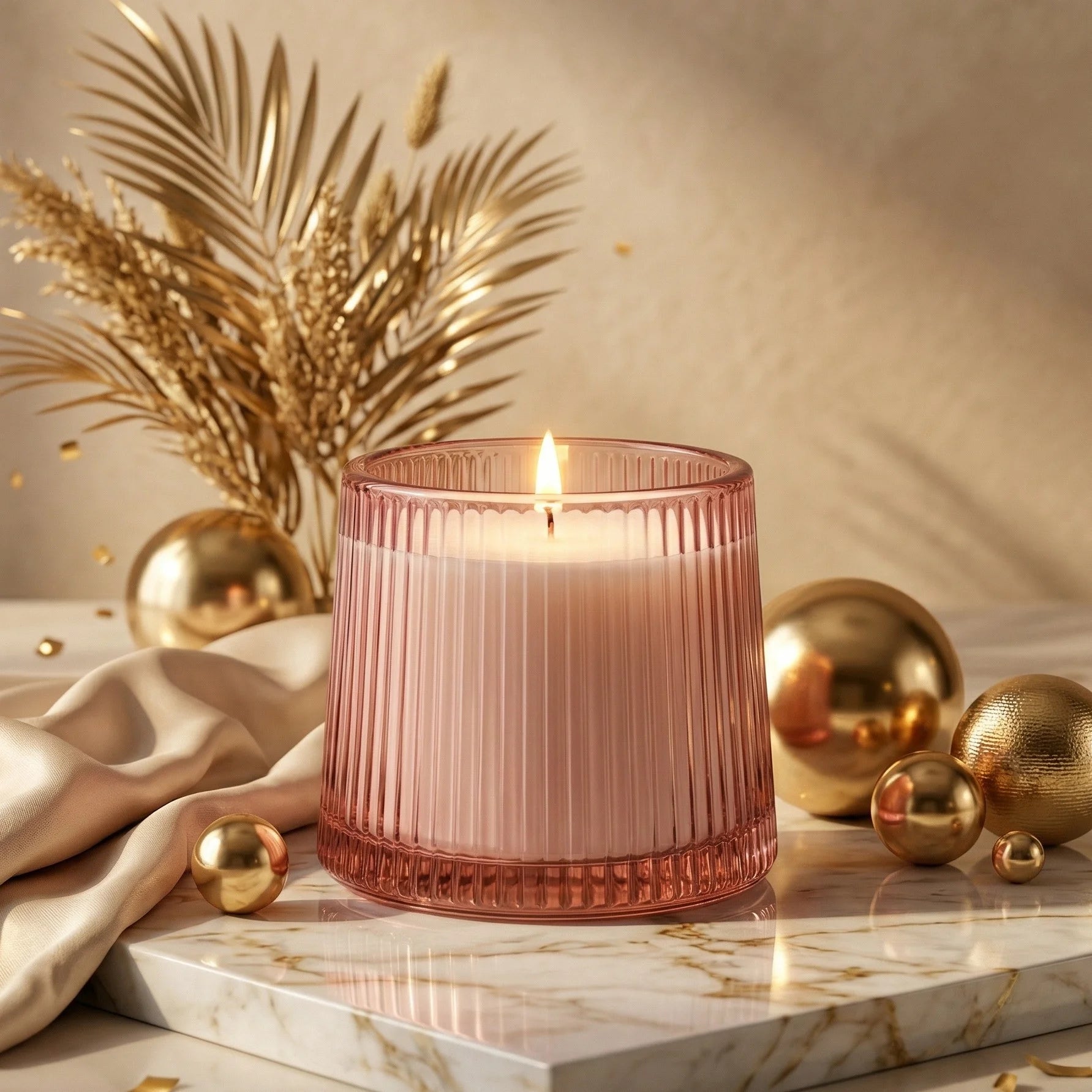 Vanilla Tapered Ribbed Glass Soy Wax Candle | Gift & Décor — Hand-Blown Glass from Firozabad, India — Top View