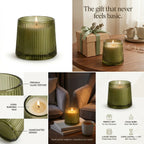 Vanilla Tapered Ribbed Glass Soy Wax Candle | Gift & Décor — Hand-Blown Glass from Firozabad, India — In a Living Space