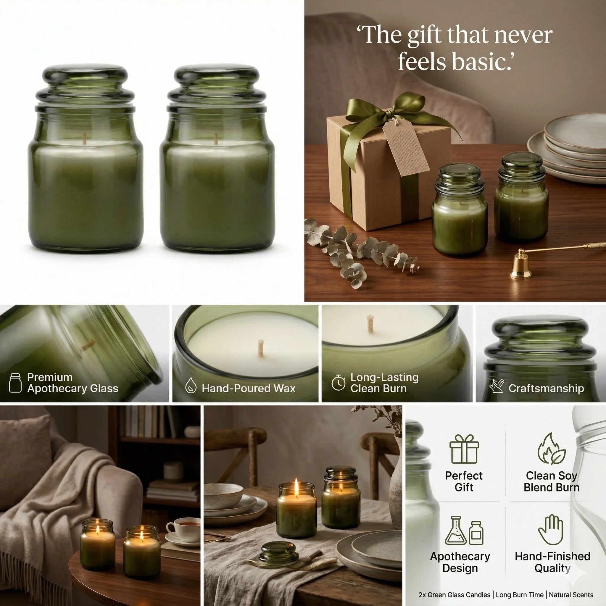 Lavender Apothecary Bottle Glass Soy Wax Candle | Wellness Gift — Hand-Blown Glass from Firozabad, India — Multi-Angle Sho...