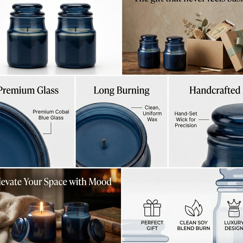 Lavender Apothecary Bottle Glass Soy Wax Candle | Wellness Gift — Hand-Blown Glass from Firozabad, India — Light & Shadow