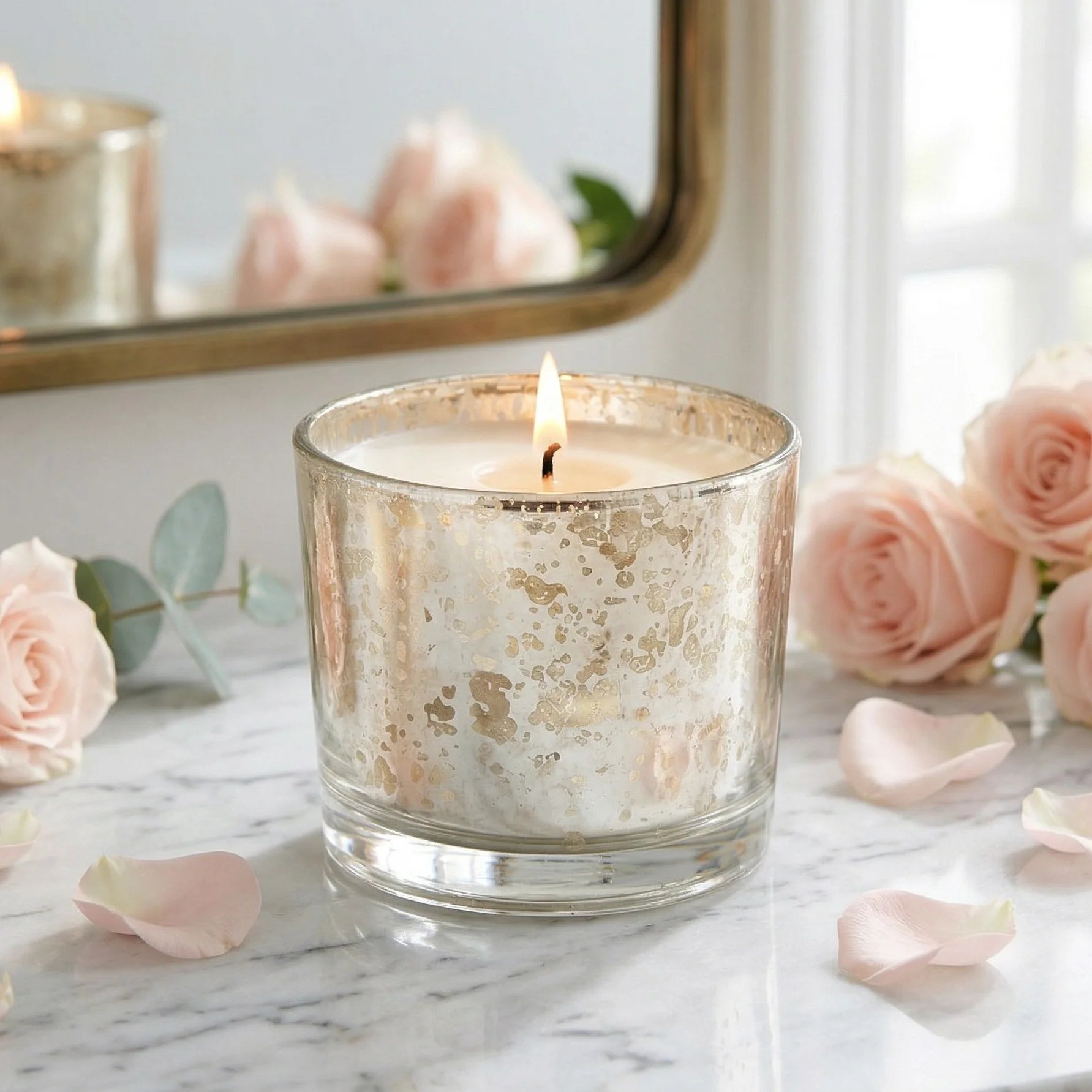 Sandalwood Mercury Glass Votive Soy Wax Candle | 4 Colours — Hand-Blown Glass from Firozabad, India — Gifting Presentation