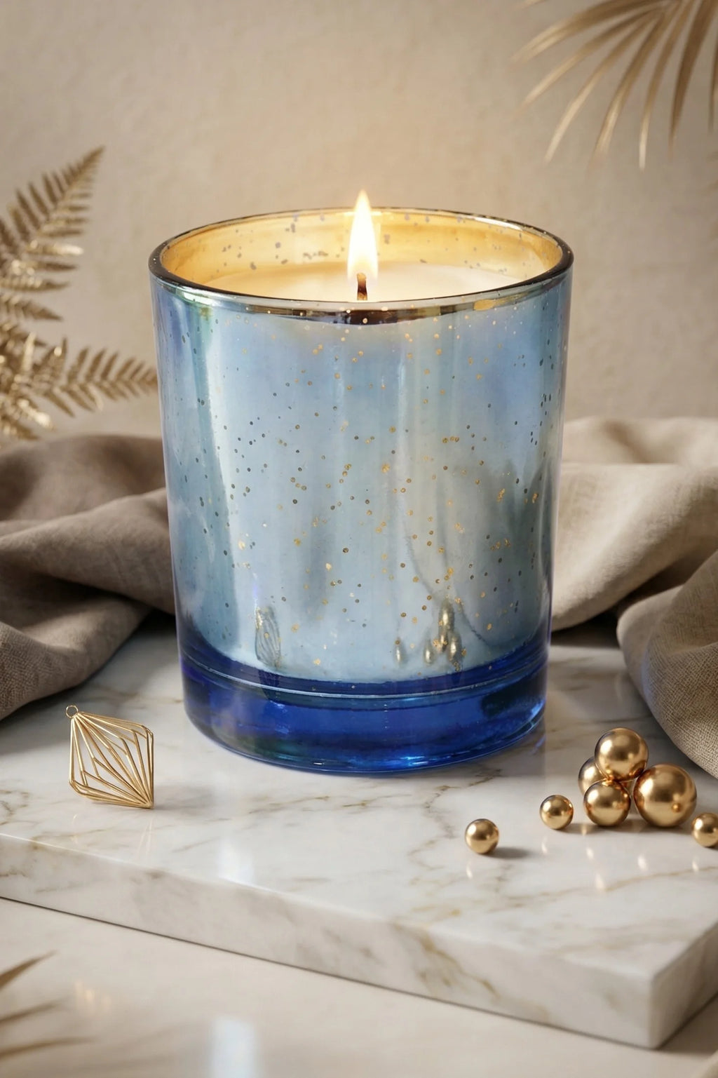 Musk Mercury Gold Iridescent Glass Soy Wax Candle | Luxury — Hand-Blown Glass from Firozabad, India — Texture & Craftsmanship