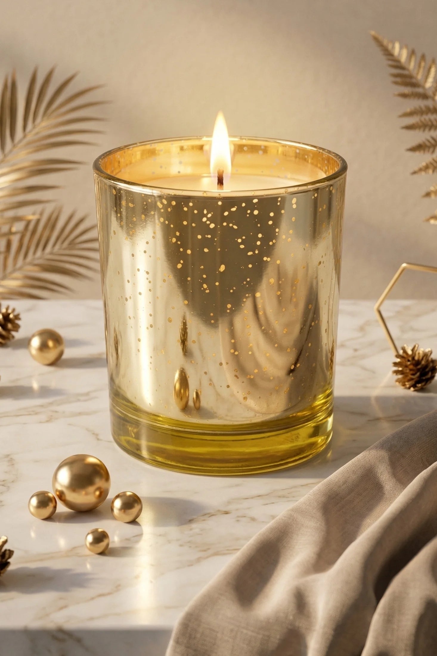 Musk Mercury Gold Iridescent Glass Soy Wax Candle | Luxury — Hand-Blown Glass from Firozabad, India — Gifting Presentation