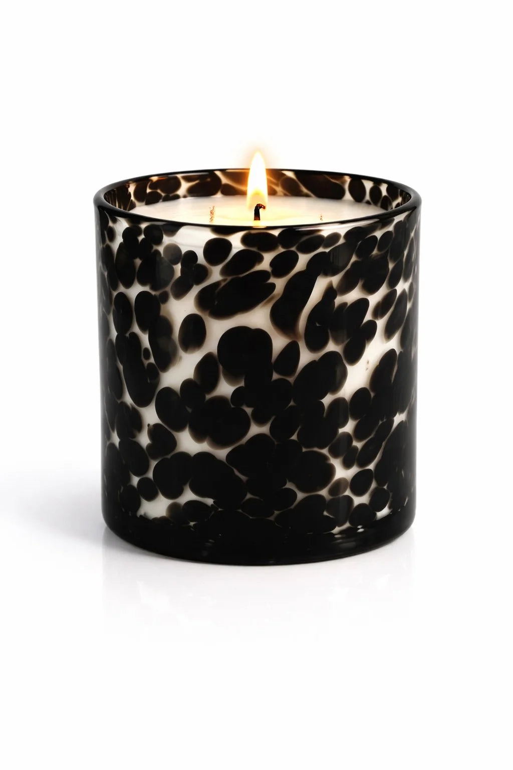 Oud Tortoiseshell Spotted Glass Soy Wax Candle | Unique Luxury — Hand-Blown Glass from Firozabad, India — Top View