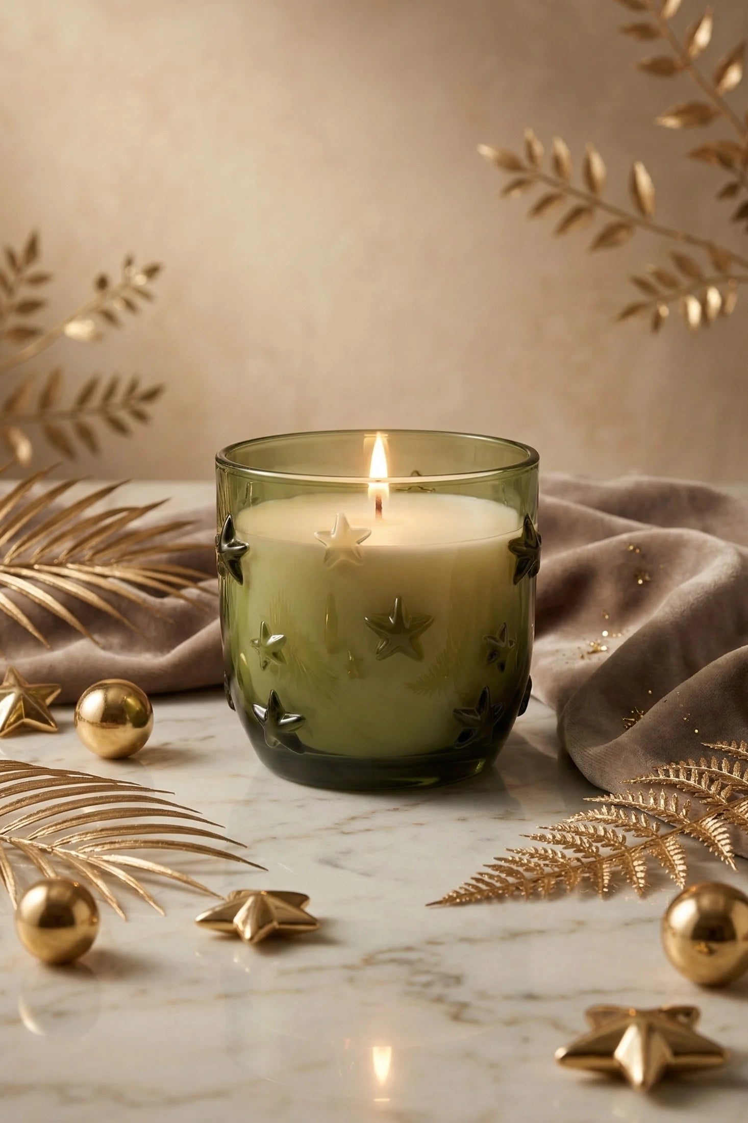 Rose Star Embossed Glass Soy Wax Candle | Romantic Gift — Hand-Blown Glass from Firozabad, India — Gifting Presentation