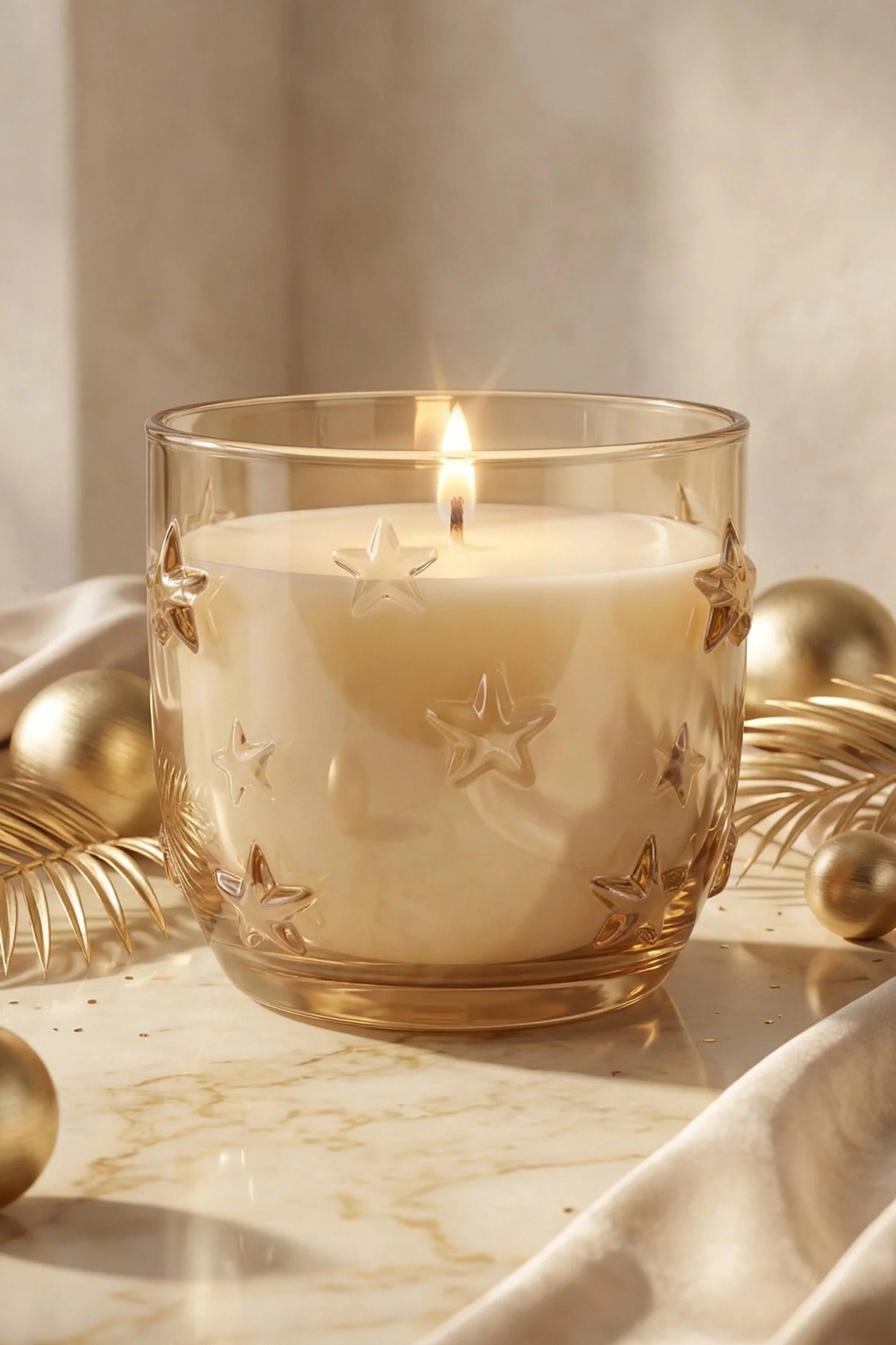 Rose Star Embossed Glass Soy Wax Candle | Romantic Gift — Hand-Blown Glass from Firozabad, India — Top View