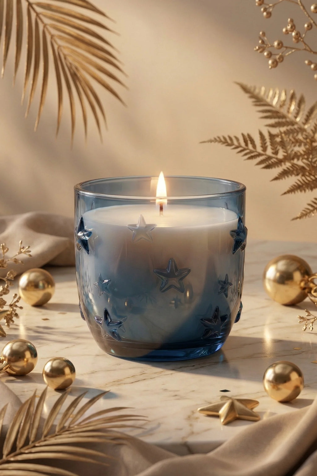 Rose Star Embossed Glass Soy Wax Candle | Romantic Gift — Hand-Blown Glass from Firozabad, India — Colour Variant