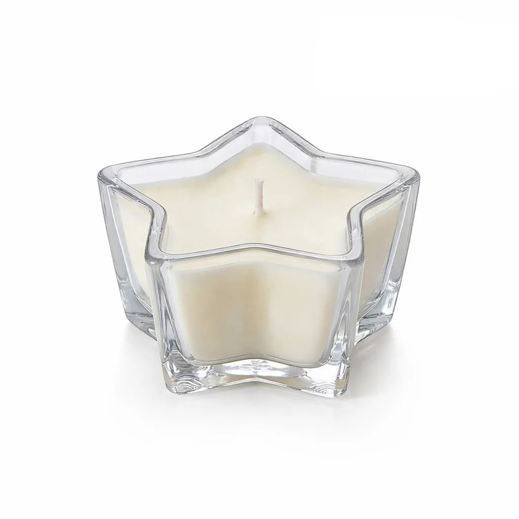 Oud Star-Shaped Glass Soy Wax Candle | Unique Festive Gift — Hand-Blown Glass from Firozabad, India — Top View