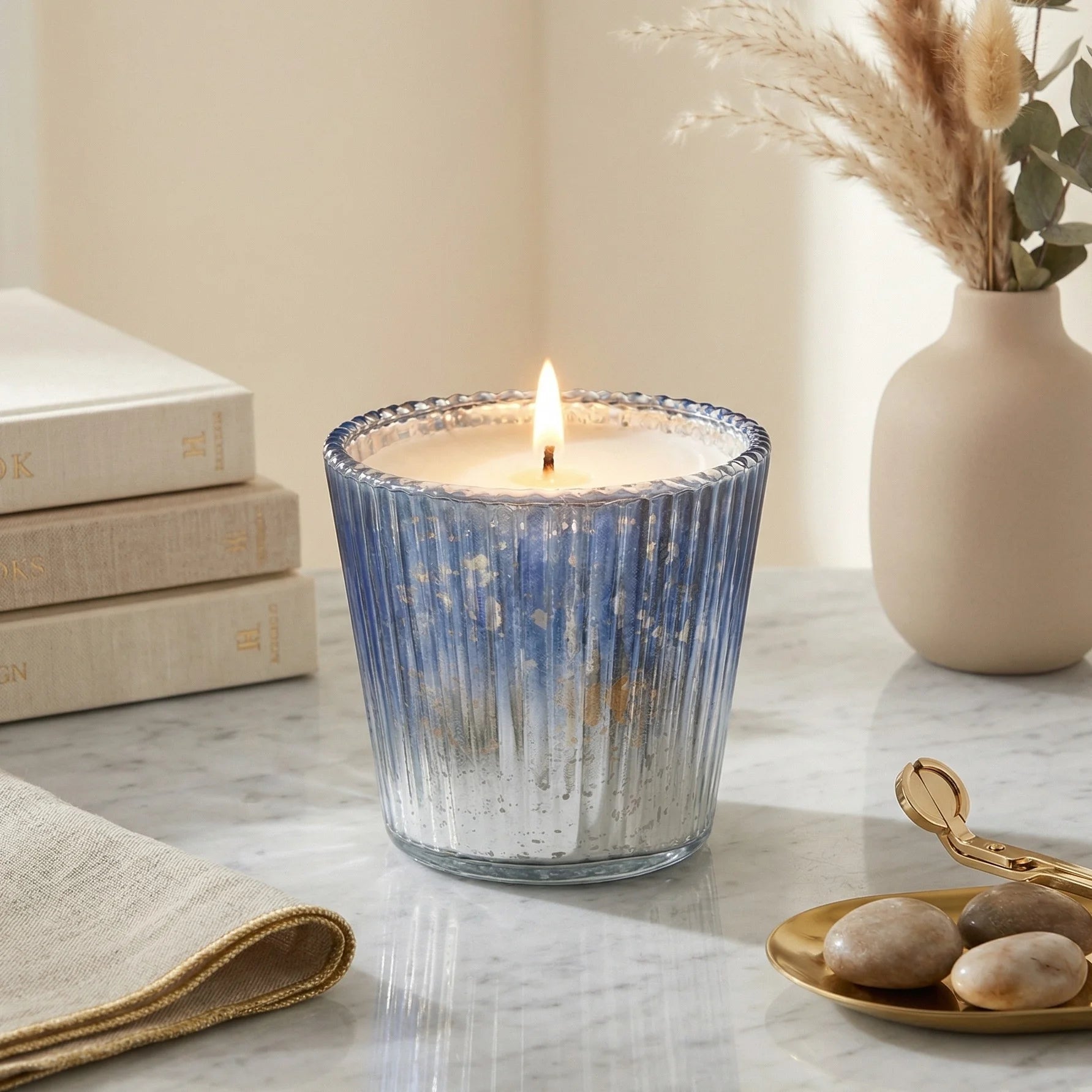 Rose Conical Mercury Glass Soy Wax Candle | 5 Colours — Hand-Blown Glass from Firozabad, India — Top View