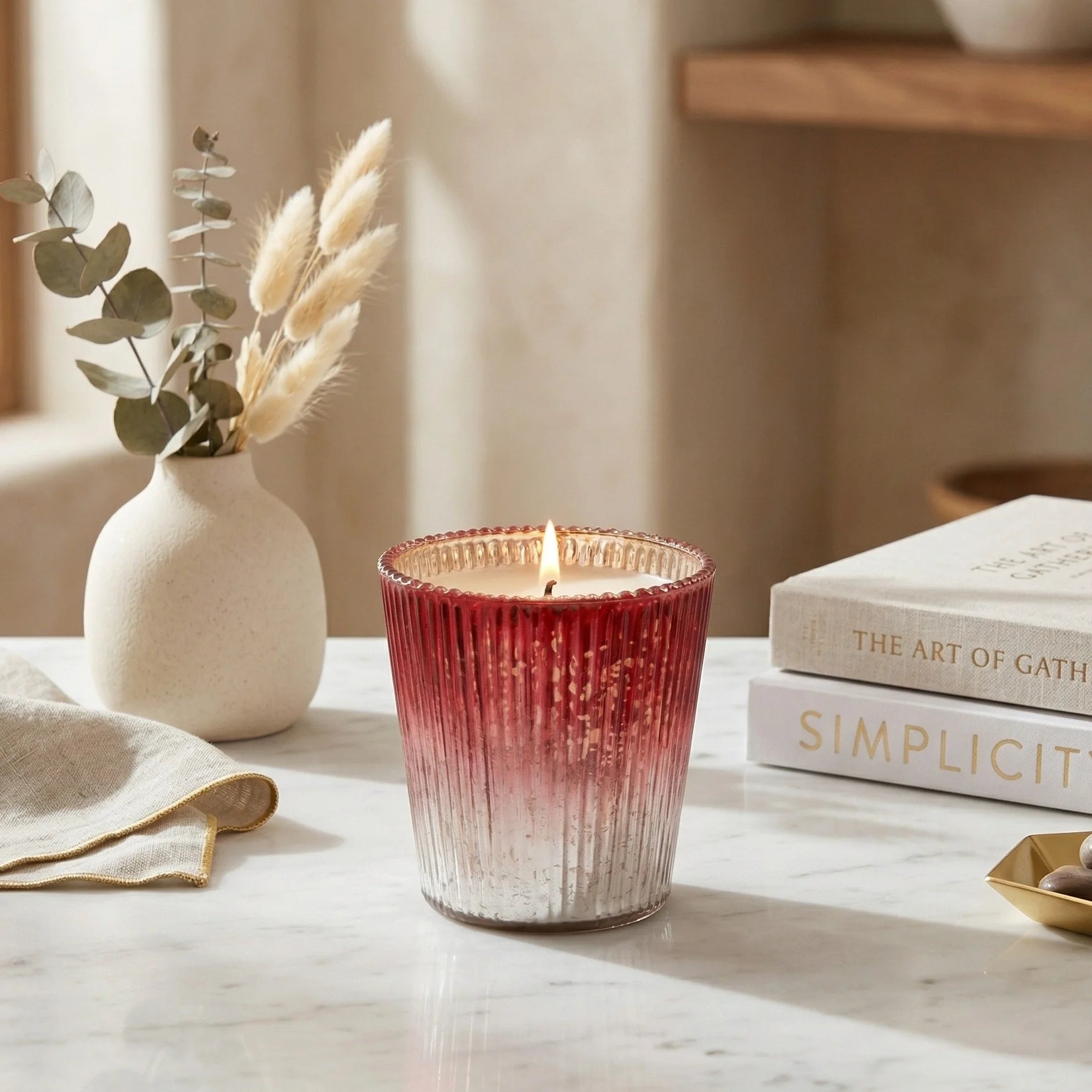 Rose Conical Mercury Glass Soy Wax Candle | 5 Colours — Hand-Blown Glass from Firozabad, India — In a Living Space