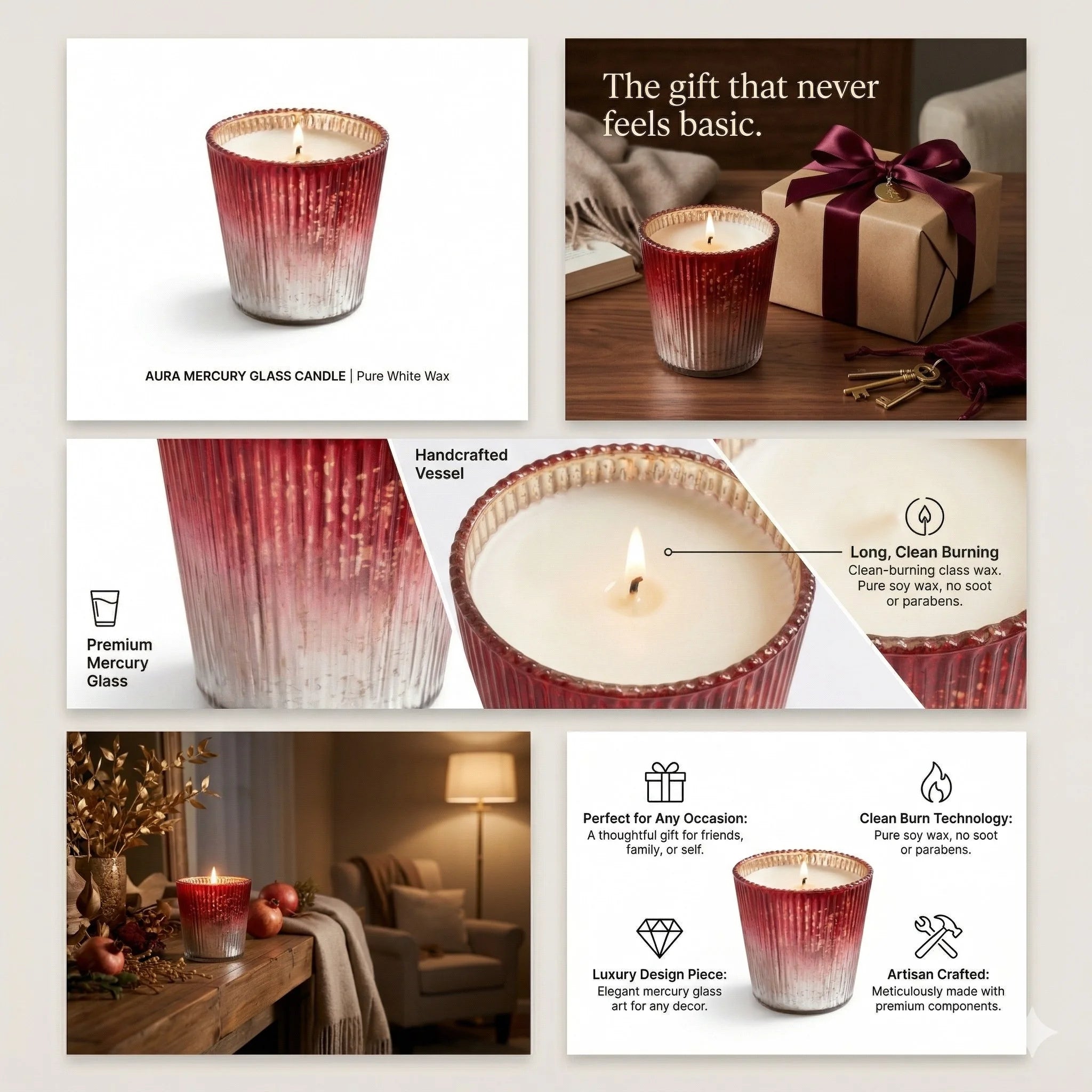 Rose Conical Mercury Glass Soy Wax Candle | 5 Colours — Hand-Blown Glass from Firozabad, India — Light & Shadow