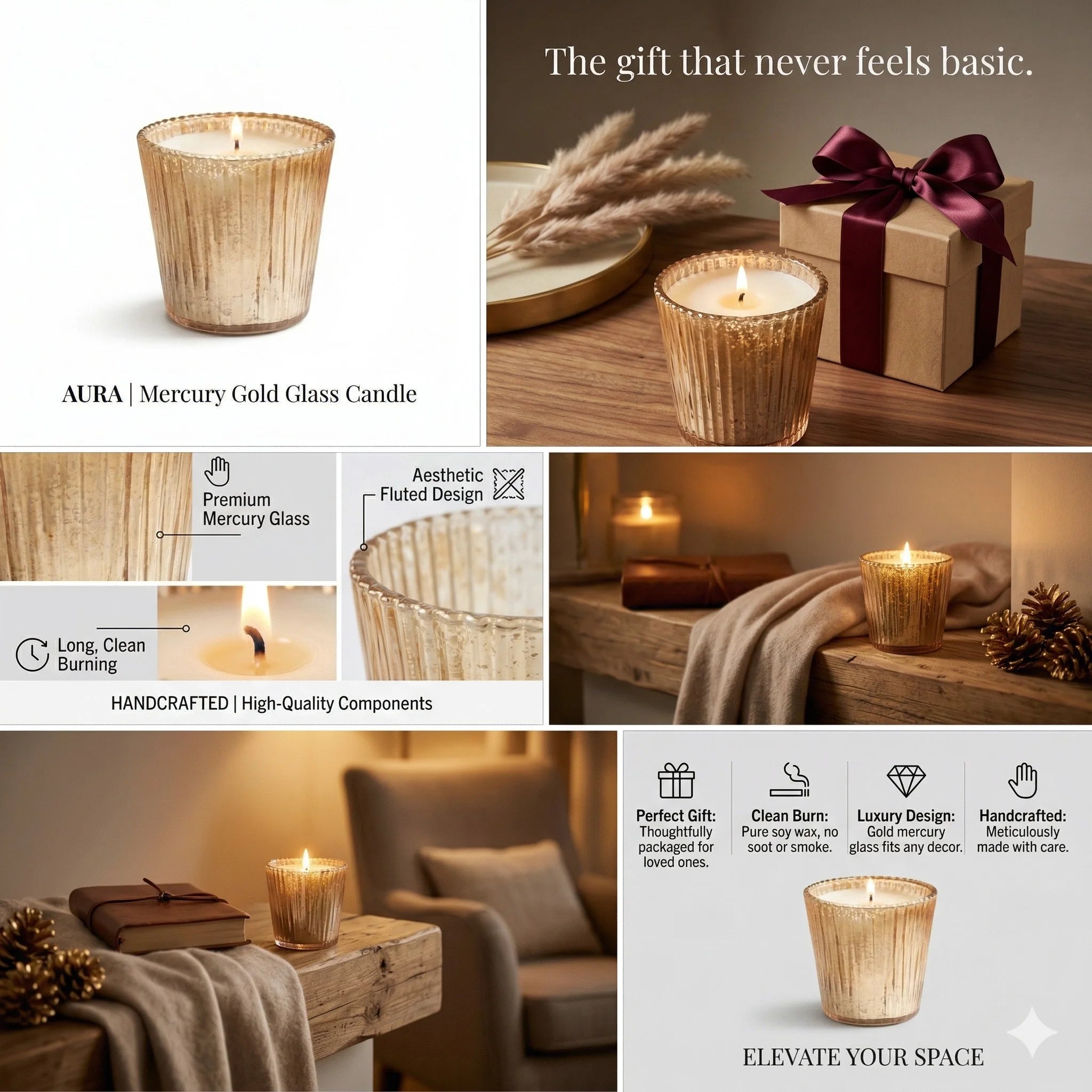 Rose Conical Mercury Glass Soy Wax Candle | 5 Colours — Hand-Blown Glass from Firozabad, India — Multi-Angle Showcase