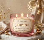 Jasmine 3-Wick Glass Soy Wax Candle | 4 Colours | Large Luxury — Hand-Blown Glass from Firozabad, India — Side Angle View