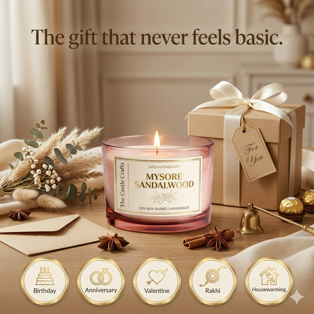 Aromatherapy Soy Wax Candle | Tinted Glass | 60Hr Burn | Vanilla Musk & Mysore Sandalwood — Castle Crafts