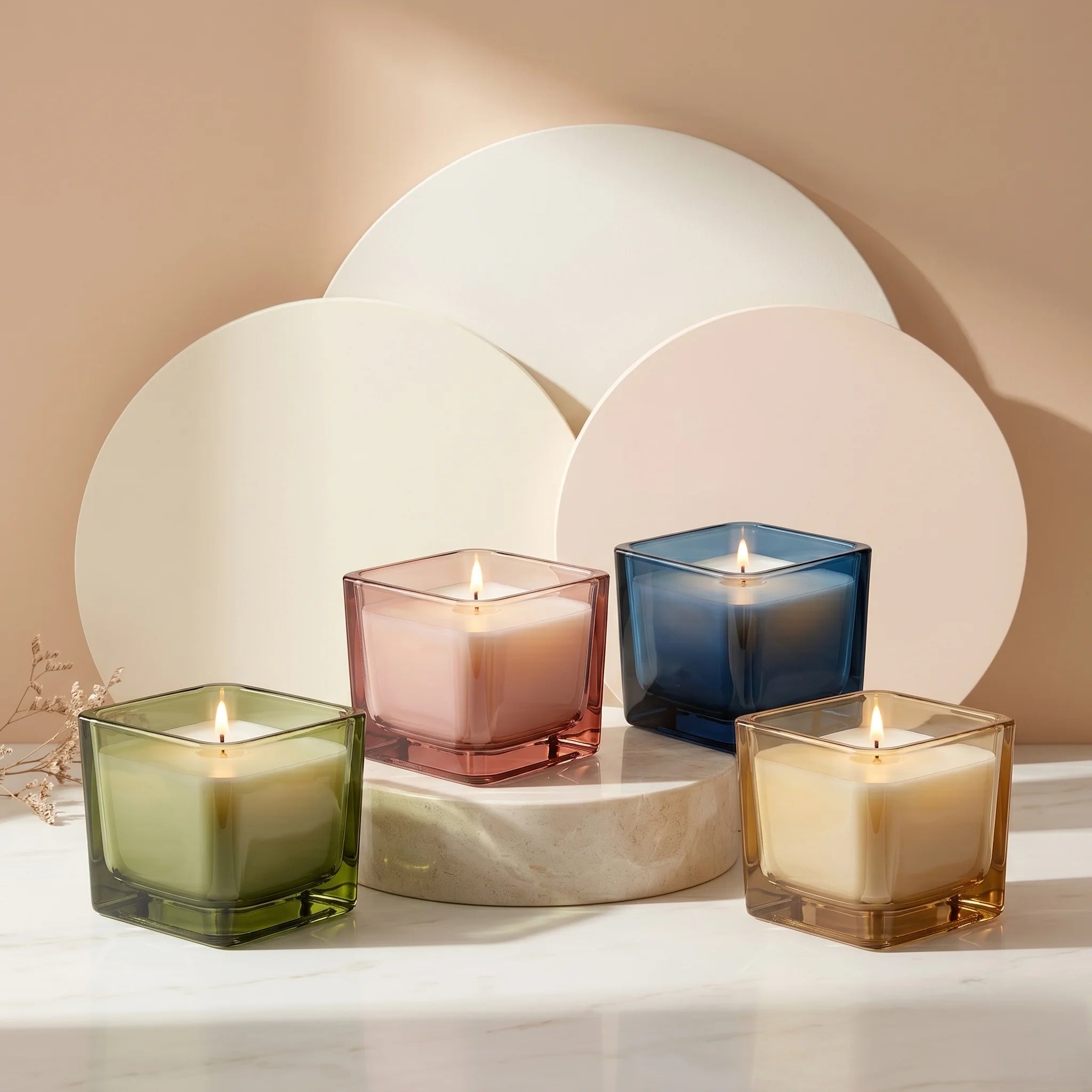 Jasmine Soy Wax Candle | Square Glass Jar | Hand Poured — Hand-Blown Glass from Firozabad, India | Home Décor, Gifting & A...