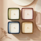 Jasmine Soy Wax Candle | Square Glass Jar | Hand Poured — Hand-Blown Glass from Firozabad, India — Styled for Home Décor
