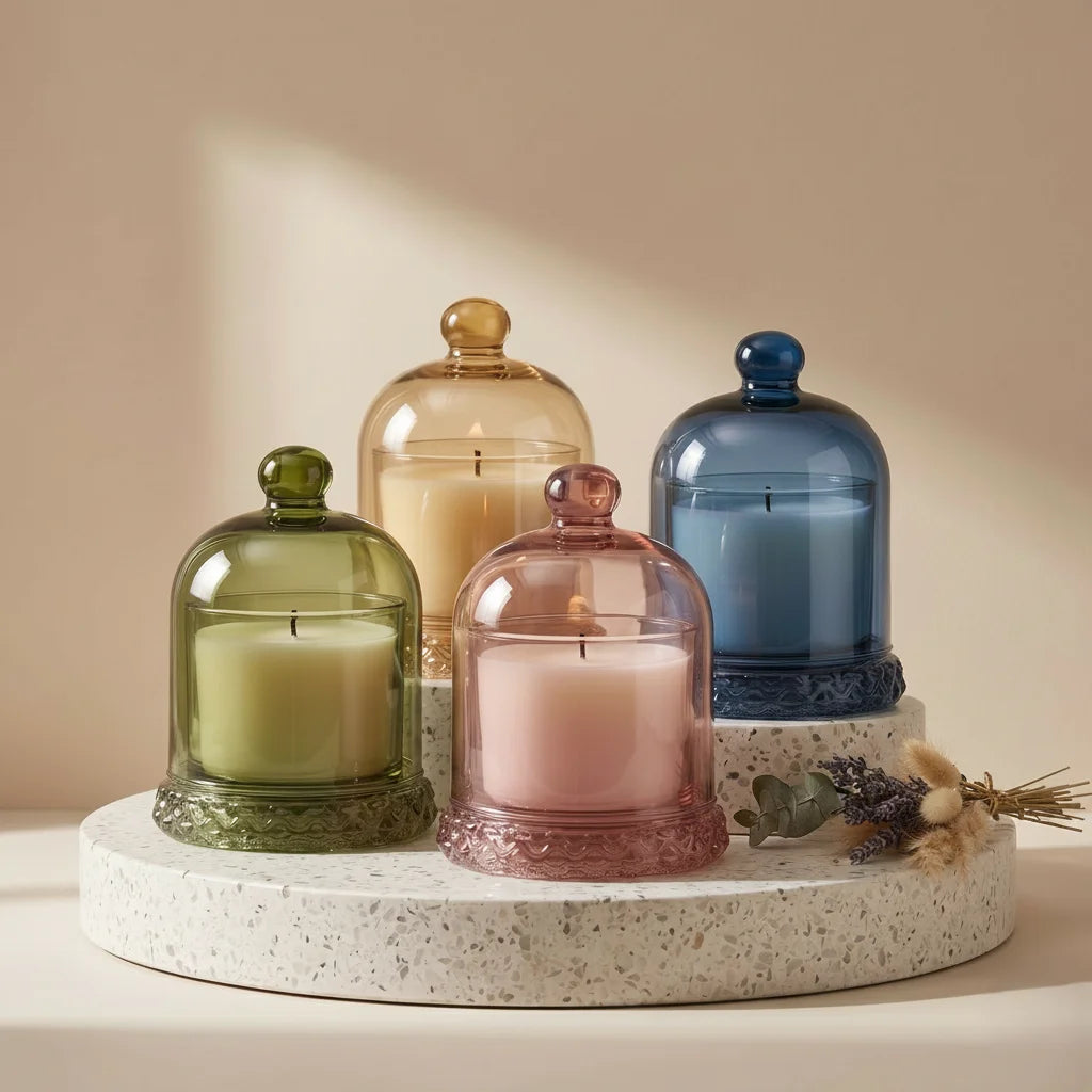 Bell Jar Glass Dome Candle – Coloured Cloche with Decorative Base — Hand-Blown Glass from Firozabad, India | Home Décor, G...