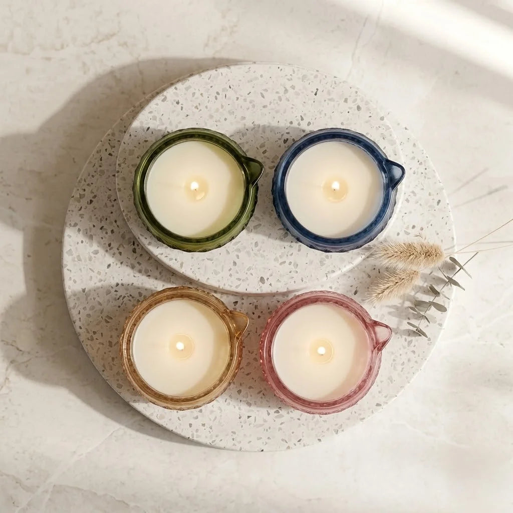 Jasmine Diamond Cut Diya Glass Soy Wax Candle | Festive Décor — Hand-Blown Glass from Firozabad, India — Styled for Home D...