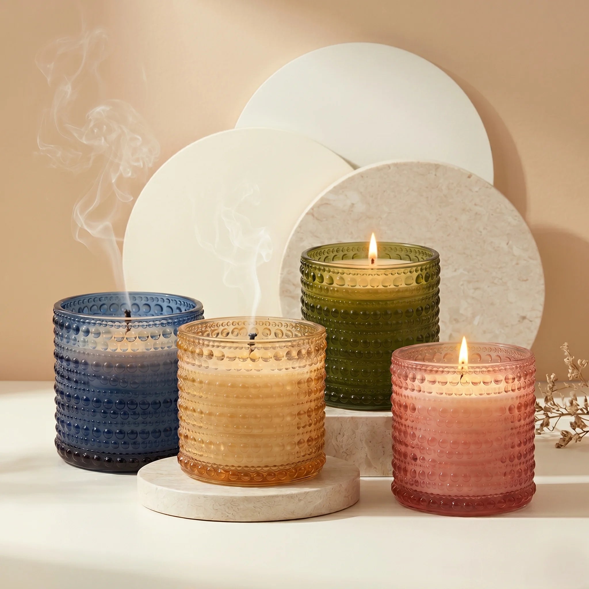 Oud Hobnail Glass Soy Wax Candle | Premium Luxury Candle — Hand-Blown Glass from Firozabad, India — Styled for Home Décor