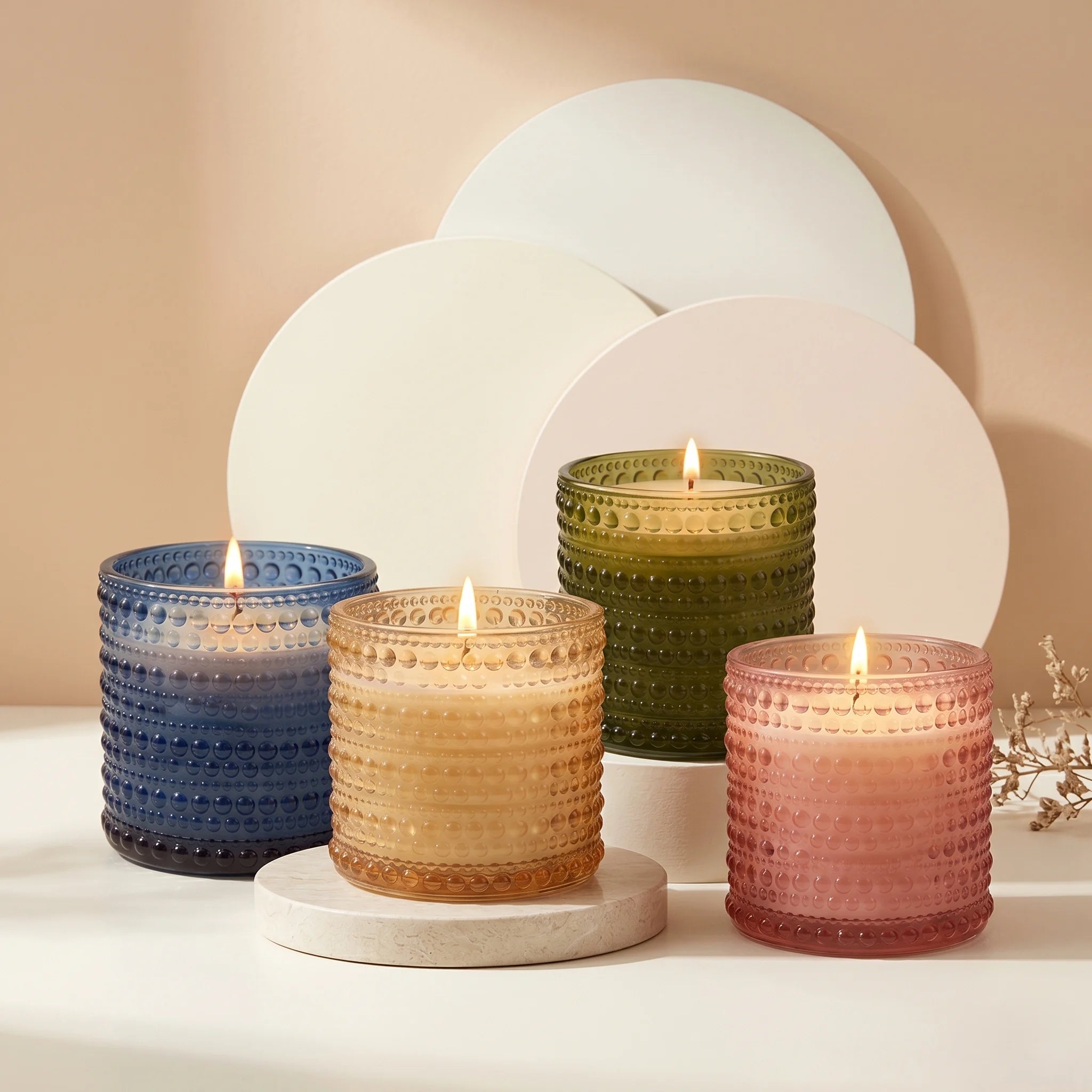 Oud Hobnail Glass Soy Wax Candle | Premium Luxury Candle — Hand-Blown Glass from Firozabad, India — Lifestyle Setting