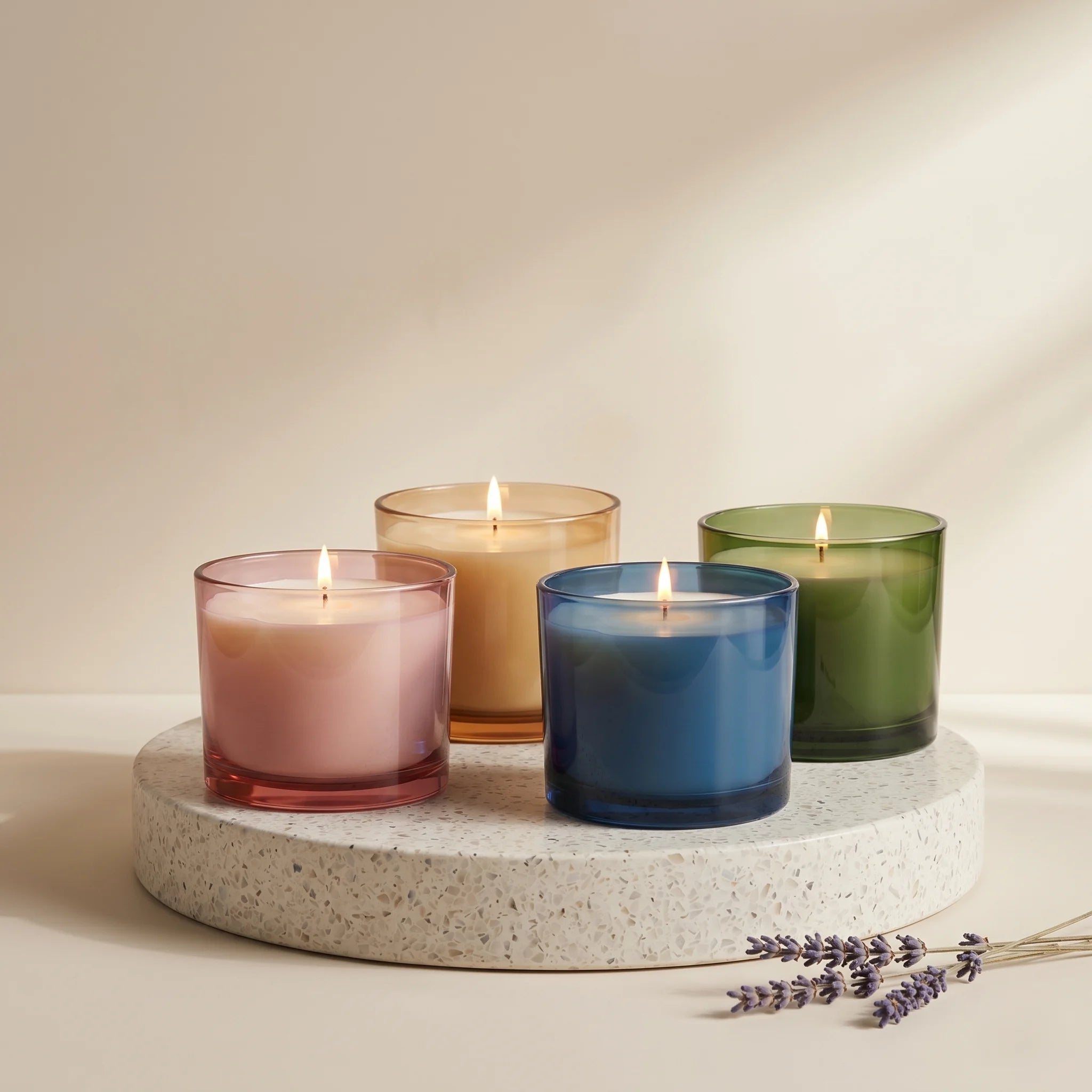 Vanilla Smooth Coloured Glass Soy Wax Candle — Hand-Blown Glass from Firozabad, India | Home Décor, Gifting & Aromatherapy