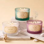 Oud 3-Wick Signature Glass Jar Candle | Large Luxury — Hand-Blown Glass from Firozabad, India | Luxury Home Décor & Corpor...