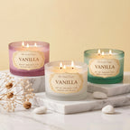 Vanilla 3-Wick Signature Glass Jar Candle | Large Luxury — Hand-Blown Glass from Firozabad, India | Luxury Home Décor & Co...