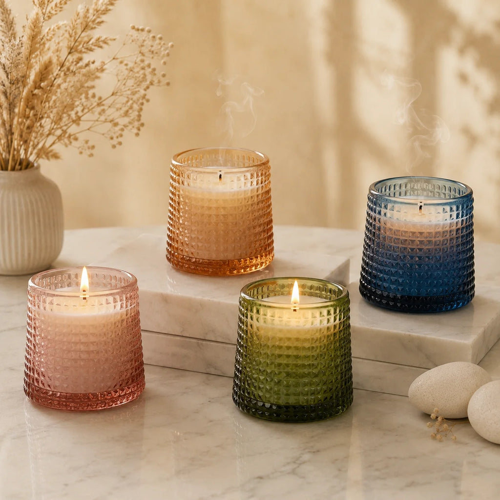 Rose Diamond Cut Glass Soy Wax Candle | Home Décor & Gift — Hand-Blown Glass from Firozabad, India | Home Décor, Gifting &...