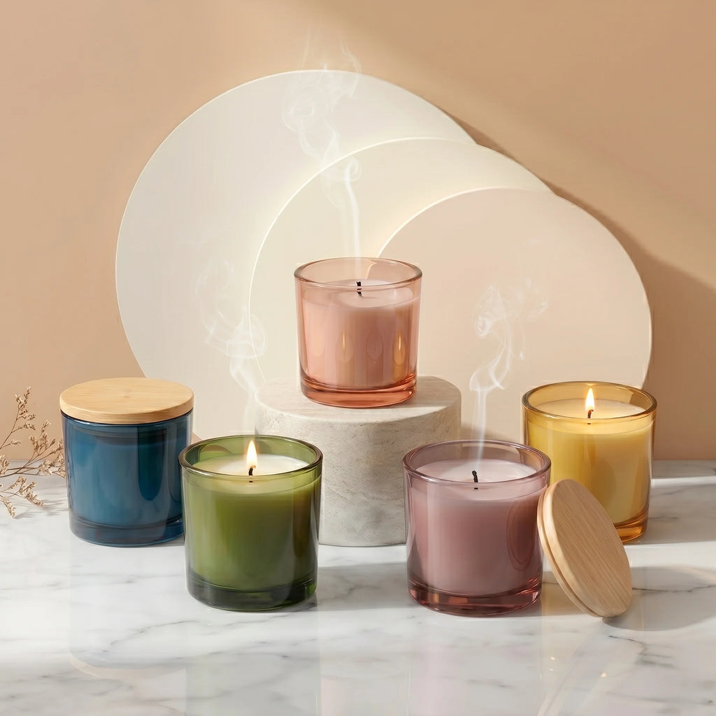 Lavender Smooth Glass Candle with Bamboo Lid | Wellness Gift — Hand-Blown Glass from Firozabad, India | Wellness & Self-Ca...