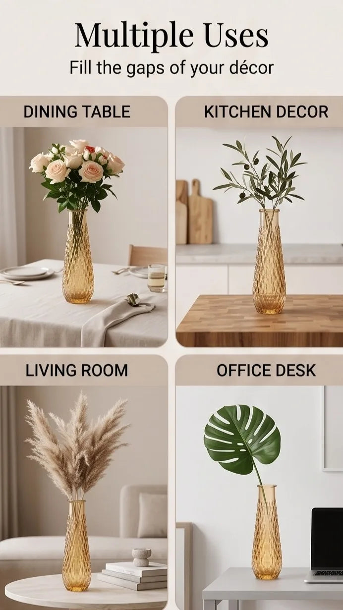 Diamond Glass Flower Vase – Gold (13.5") - view 5