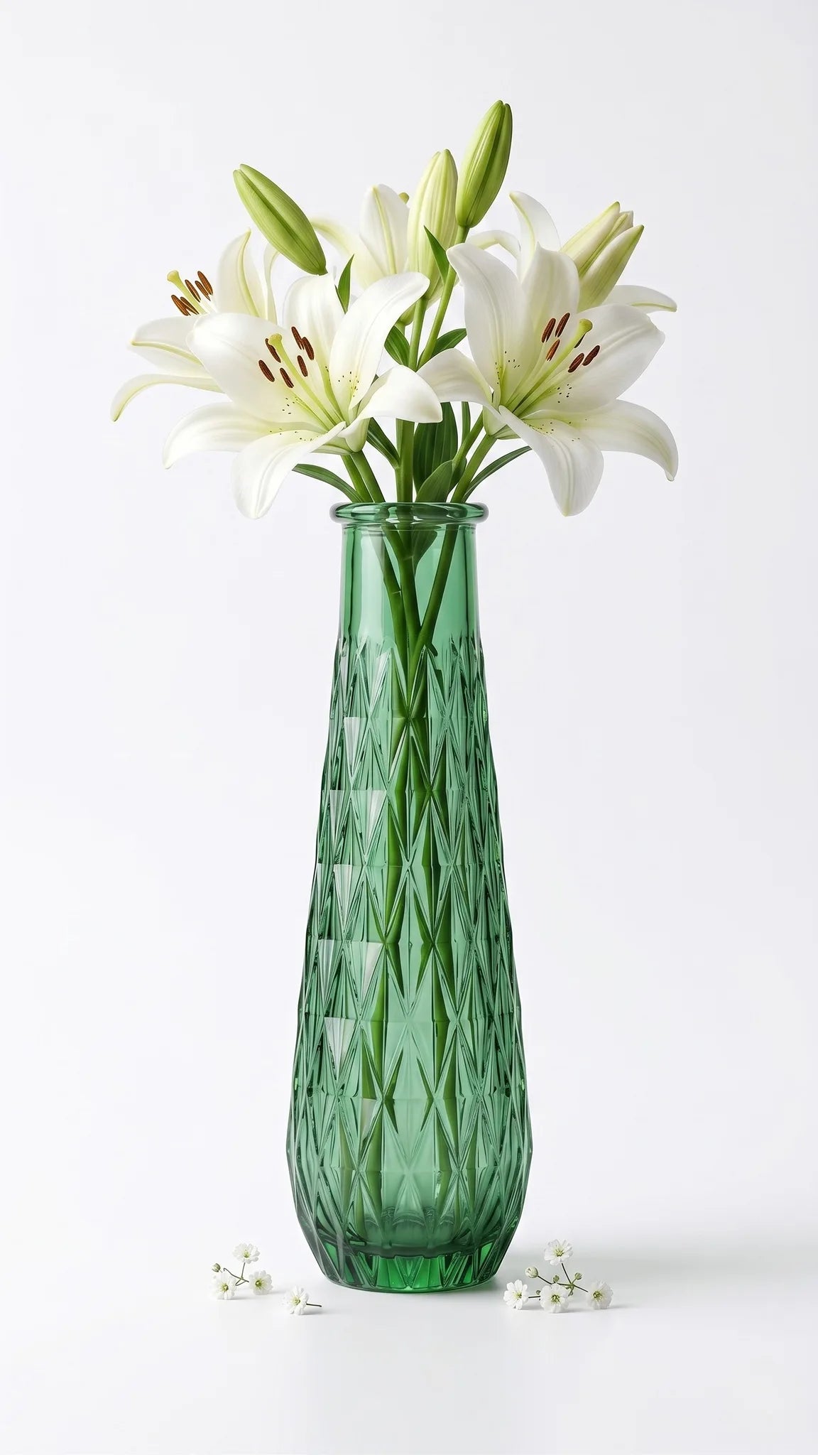 Diamond Glass Flower Vase – Green (13.5")