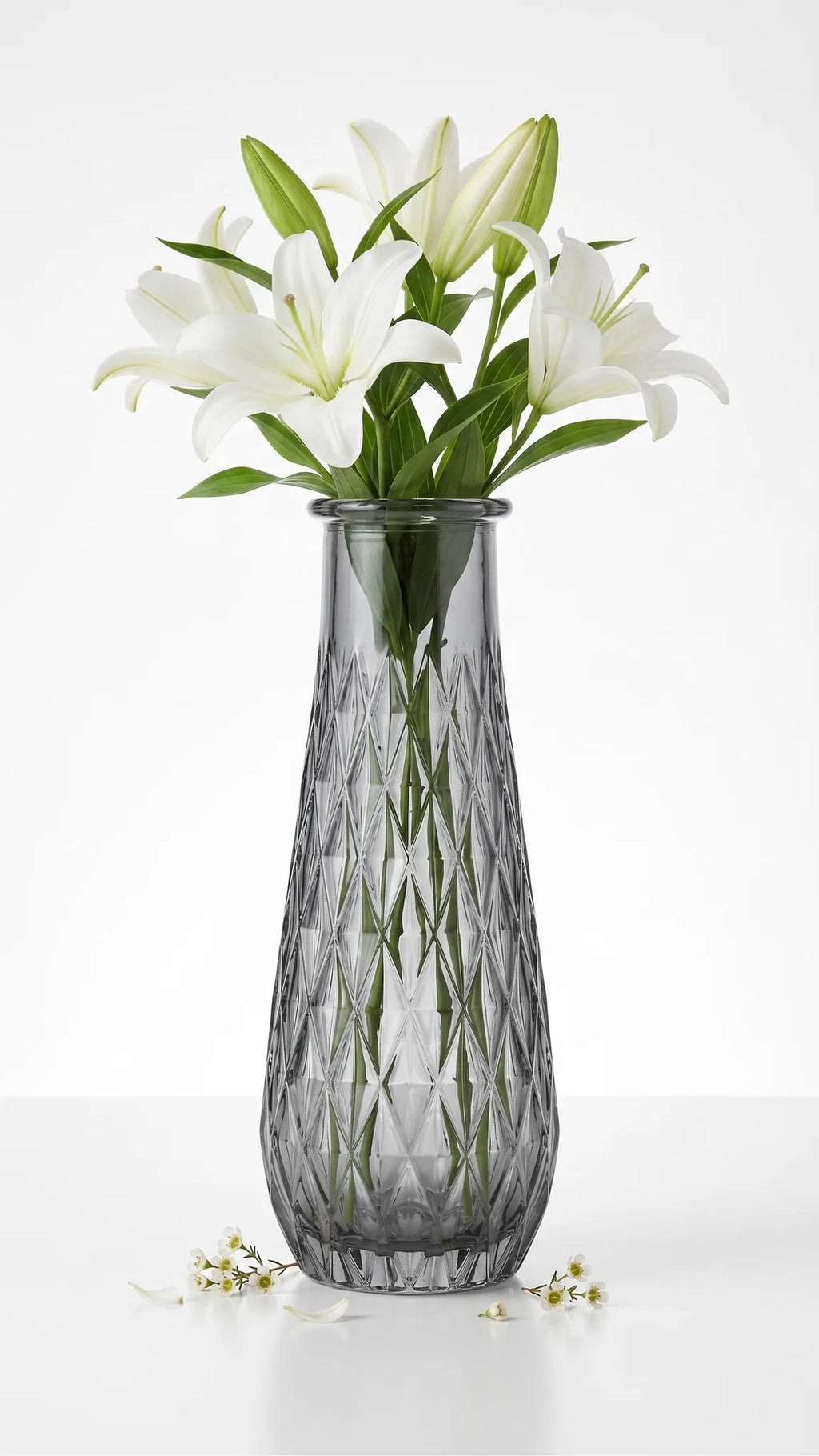 Diamond Glass Flower Vase – Grey (13.5")
