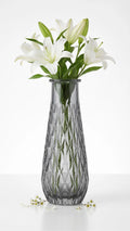 Diamond Glass Flower Vase – Grey (13.5")