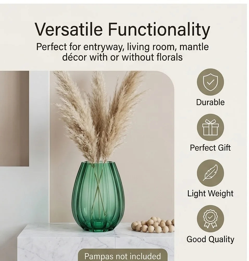 Fali Glass Flower Vase – Green (9.8") - view 3